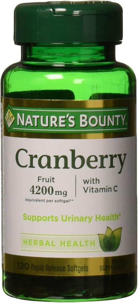 Příroda je Bounty Cranberry, bylinné zdraví dodatek s vitamínem C, podporuje močení zdraví, 4200mg, 120 Softgels