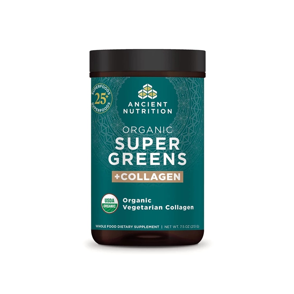Starověké výživy Supergreens Powder, Organic Superfood Powder with Collagen, Made from Real Fruits, Zelenina a Byliny, pro stravovací a energetické podpory, 25 Služeb, 7.5oz