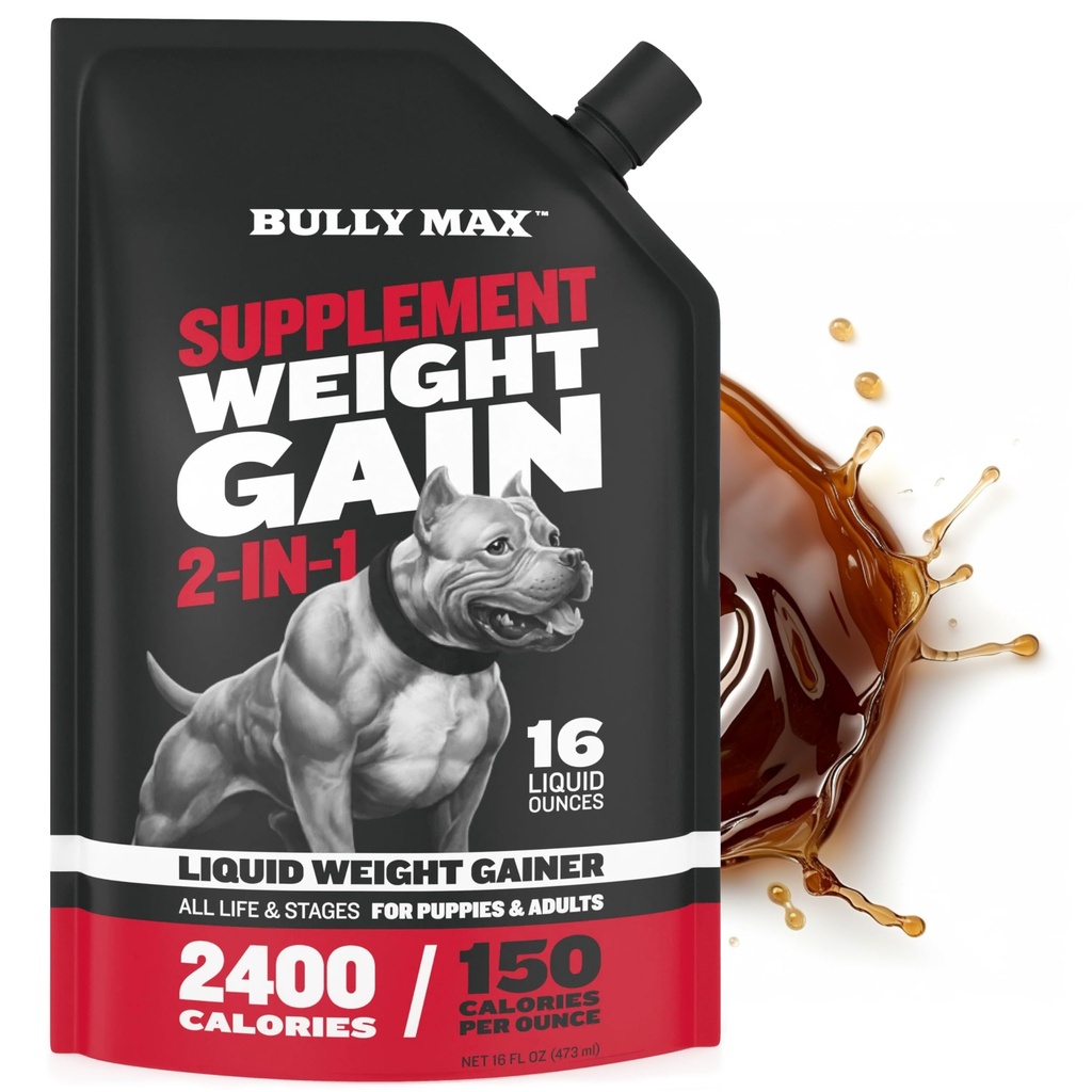 Bully Max Liquid Weiner Gainer pro psy - High Calorie Dog Supplement with Omega-3 & Syrovátkový protein - 2in-1 Multivitamin for Health Weight Gain - for Puppies & Adult Dogs - 16 oz