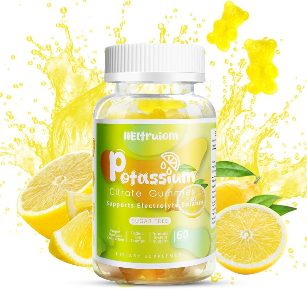 Citrátové gumy draselné, hořčíkové gumy draselné, 600mg doplněk draslíku pro křeče v nohách a svalovina, Glycinátové gumy hořčíku, bez cukru