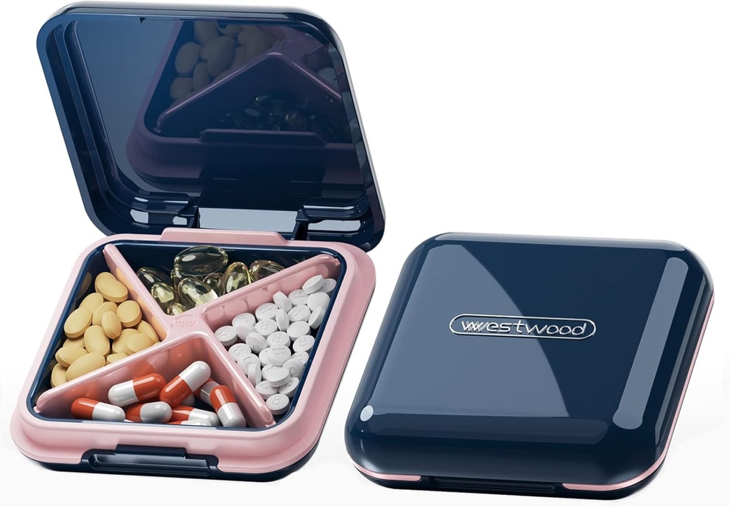 DUBSTAR Pill Box - Vodotěsný Přenosný Daily Case pro kabelky Kapesní Cestovní Medicine Holder pro vitamíny, rybí oleje, doplňky, léky (Deep Blue)