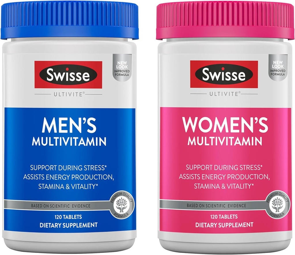 Swisse Daily Multivitamin pro muže a ženy Bundle Combo Balení 124; Podporuje zdravou energii, Stress Relief, duševní jasnost & výkon, imunitu, a srdce zdraví