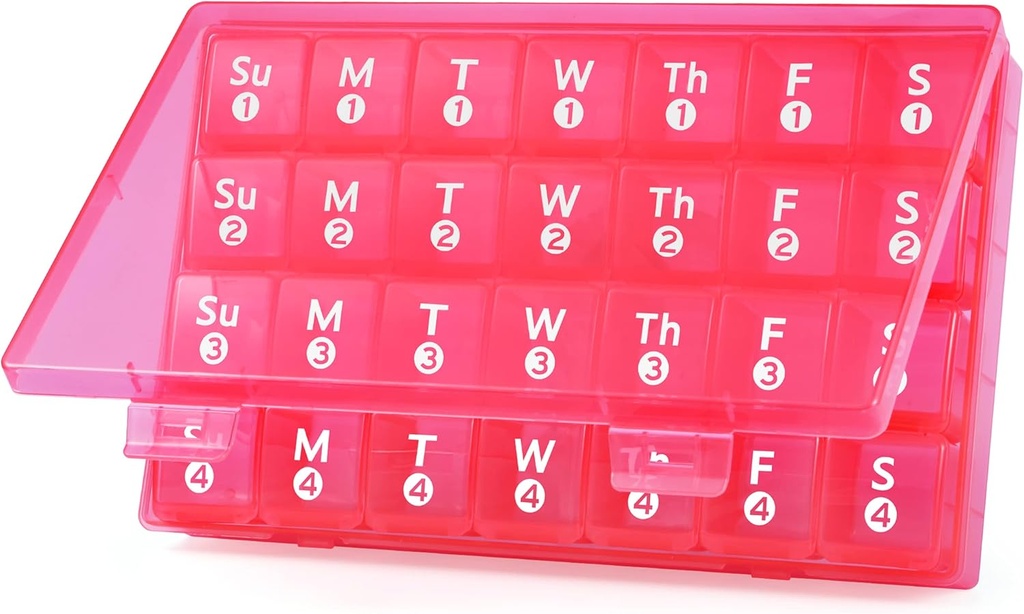 Velký Měsíční Pill Organizátor, 28 Den Pill Box 1 čas denně, 4 týdny měsíc Pill Pouzdro Kontejner, Cestování Friendly Medicine Organizátor pro vitaminy, Rybí oleje, doplňky