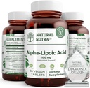 Natural Nutra R- Alpha Lipoic Acid, Zlepšit zdraví kostí a srdce, zlepšit paměťovou funkci, zlepšit nervové funkce přispívá k celkovému zdraví, gluten zdarma 100 mg, 60 Vegan a Vegetariánské tablety.