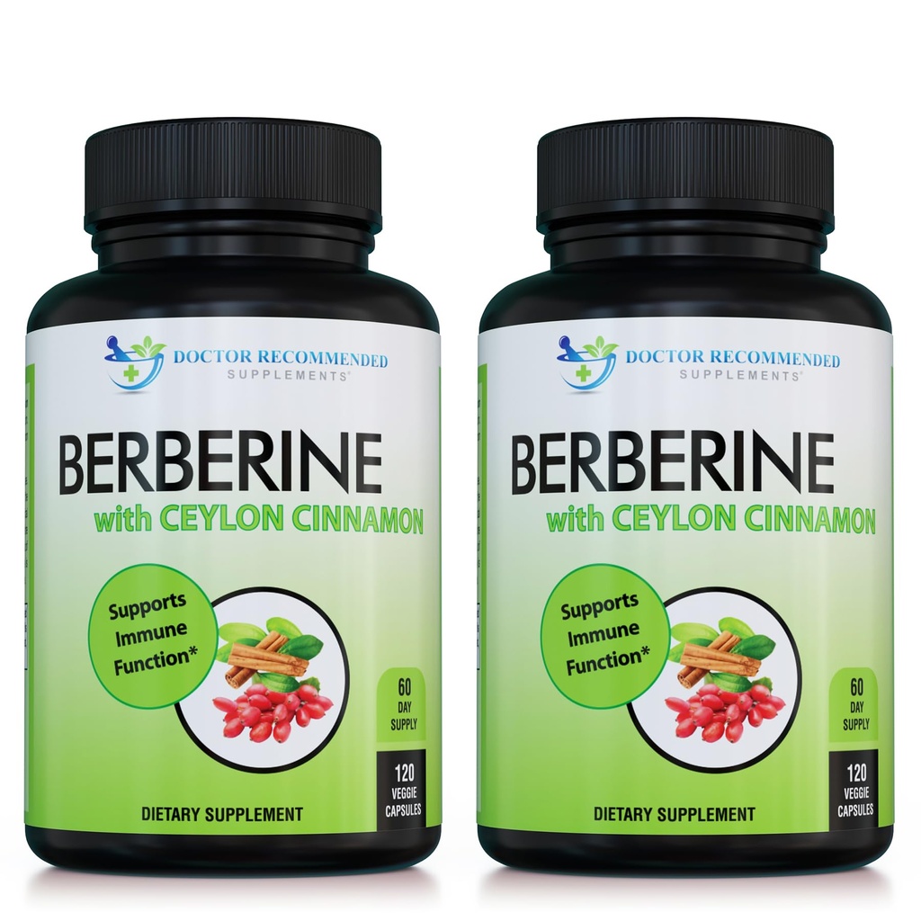 Berberine s Ceylon Skořicí - 1200mg Berberine & 100mg Organic Ceylon Skořice - 120 Veggie Kapsle, Zdravý imunitní systém Kardiovaskulární srdce & Gastrointestinální Wellness (Balení po 2)