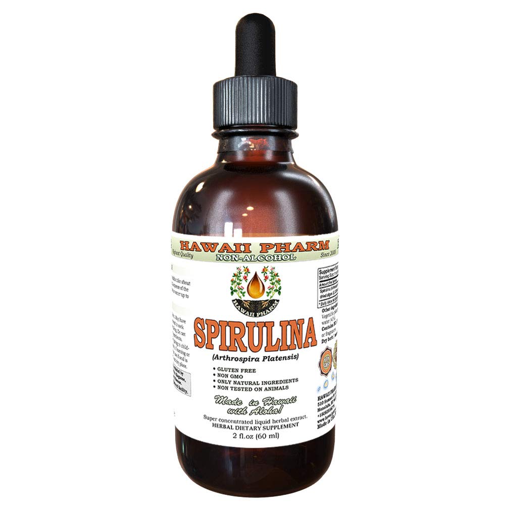 Spirulina Alcohol- Free Liquid Extract, Organic Spirulina (Arthrospira platensis) Sušené řasy Glycerite přírodní bylinný dodatek, Hawaii Pharm, USA 2 fl.oz