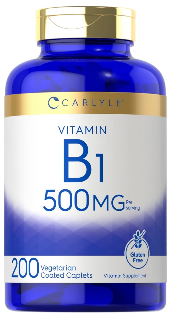 Carlyle Vitamin B1 500mg (Thiamin) PHARMAN 124; 200 Vegetariánských kapslí PHARMAN 124; Non- GMO a gluten zdarma dodatek