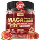 Maca Root plněné žvýkačky 2000mg pro ženy Muži 124; Cukr zdarma 124; Organic Black, Red, Yellow Maca Root Supplement Gummy Chews with Ashwagandha Ginseng & Zinek 124; Vegan, Non- GMO, Grapefruit Flavor, 60 Počet
