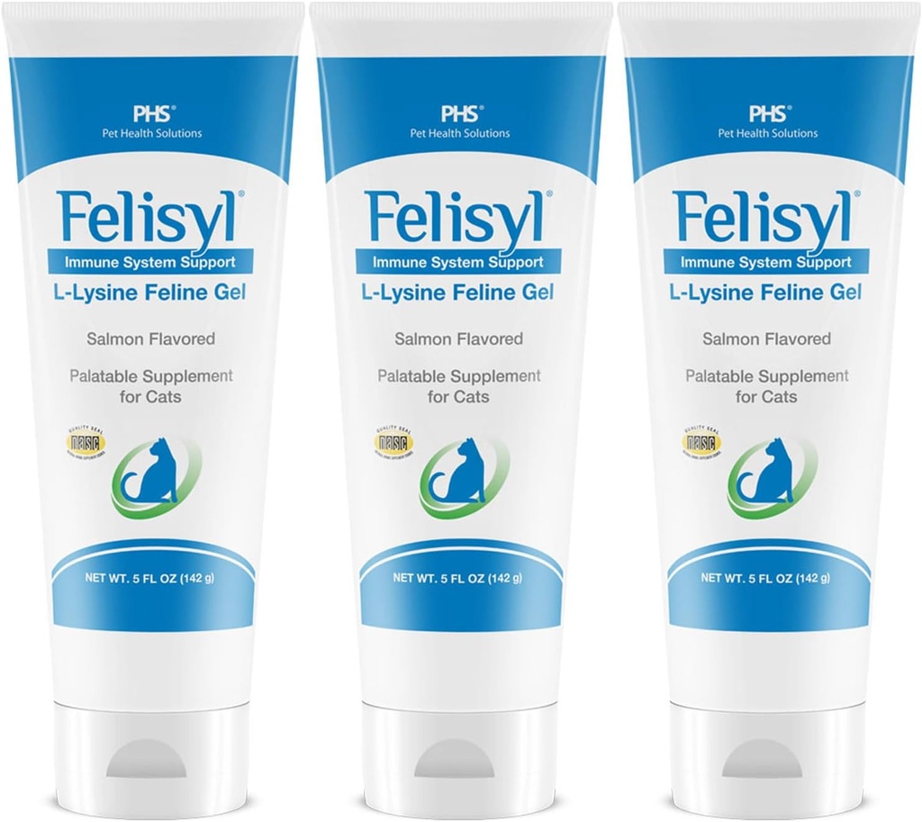 Felisyl L- lysinový gel pro kočky (5oz) - podporuje imunitní, respirační a oční zdraví. Easy Sneezing, Runny Nose, a Watery Eyes. Chutné losos Flavor - Made in The USA (3 Pack)