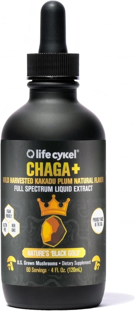Life Cykel - Chaga Houba Extract s Kakadu Plum - Double Extrahovaný Houba Tinktura - Non- GMO Imunitative Supplement pro dospělé a děti - 4 Fl Oz