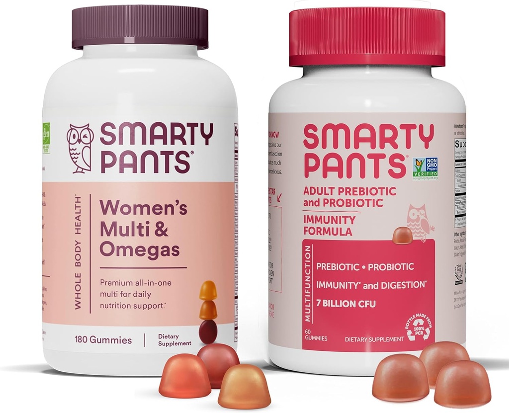 SmartyPants Ženy Multivitamin a Probiotická imunita Bundle: Omega 3 Rybí olej (EPA / DHA), Methylfolát, CoQ10, Vitamin D3, C, Digestive & Imunity Supplement (30 Day Supply)
