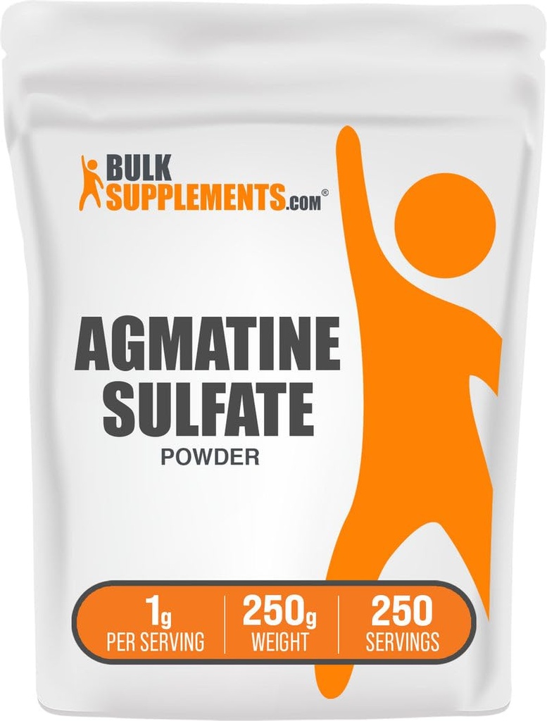 BulkSupplements.com Agmatine Sulfath Powder - Doplněk k oxidu dusnatému, Předcvičení Powder - Neochucený & gluten Free, 1g per Serving, 250g (8.8 oz) (Balení po 1)