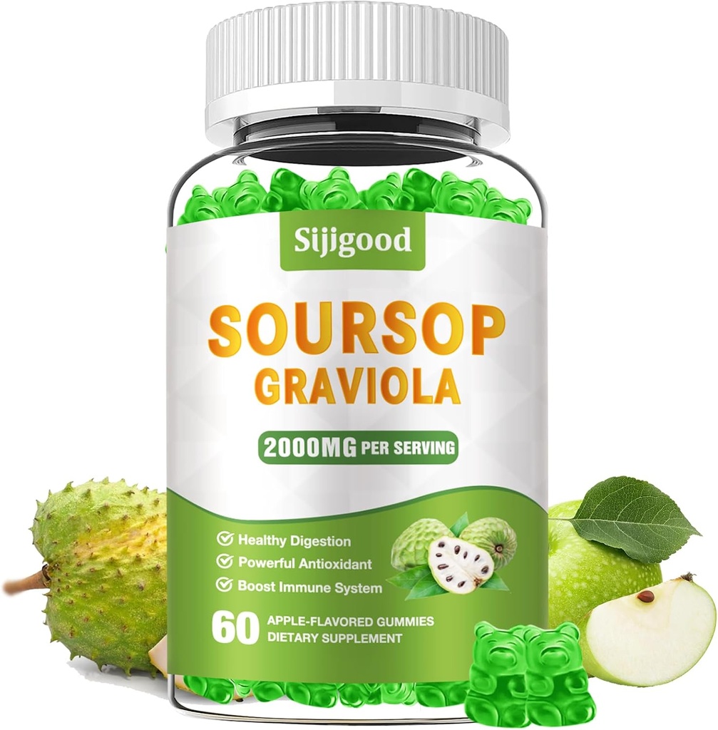 Sugar Free Soursop Graviola Gummies - Organic Soursop Leaves & Fruit Extract - Digestive Aid, Imunite Support & Antioxidant Properties - 60 Jablečné ochucené gumy