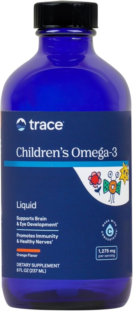 Stopy Minerály Dětské Omega-3 - Tekutý dodatek podporuje nervovou a imunitní funkci systému - Zdravotní dodatek pro děti - EPA & DHA podporuje vývoj mozku a očí - Orange, 8 fl oz