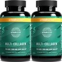 Primal Harvest 2 Pack, Multi kolagen pilulky pro ženy a muže (typ I, II, III, V, X) Kolagen doplňky pro ženy a muže, 120 Kapsle w / Vitamin C pro vlasy, kůže, nehty Collagen Peptides pilulky