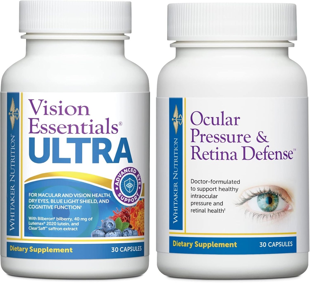 Premium Eye Health Bundle zahrnuje vize Essentials ULTRA pro makulární a sítnicové zdraví, oční tlak, suché oči, a oční tlak a sítnice obrany pro další zdravé nitrooční