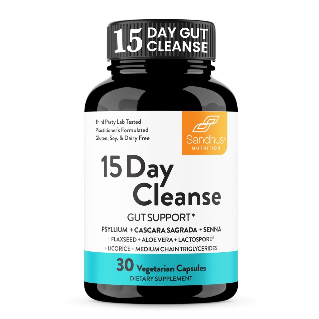 Sandhu 15 Den Gut Cleanse Colon Detox pro ženy a muže 124; Podporuje Colon Cleansing & Digestive Zdraví 124; Senna, Cascara Sagrada, Psylium Husk & Probiotika 124; 30 Kapsle Dietní dodatek, 15 dnů dodávky