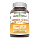 Amazing Applicas Kurkumin a zázvor s BioPerine dodatek 124; 2250 Mg CUR 124; 90 Veggie Kapsle 124; Non- GMO CUK124; gluten zdarma 124; Made in USA