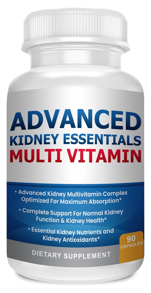 Advanced Ledviny Essentials Multivitamin. Doplněk pro podporu ledvin pro kompletní zdraví ledvin. Ledviny doplněk zdraví s ledvinovými vitamíny 90 Caps