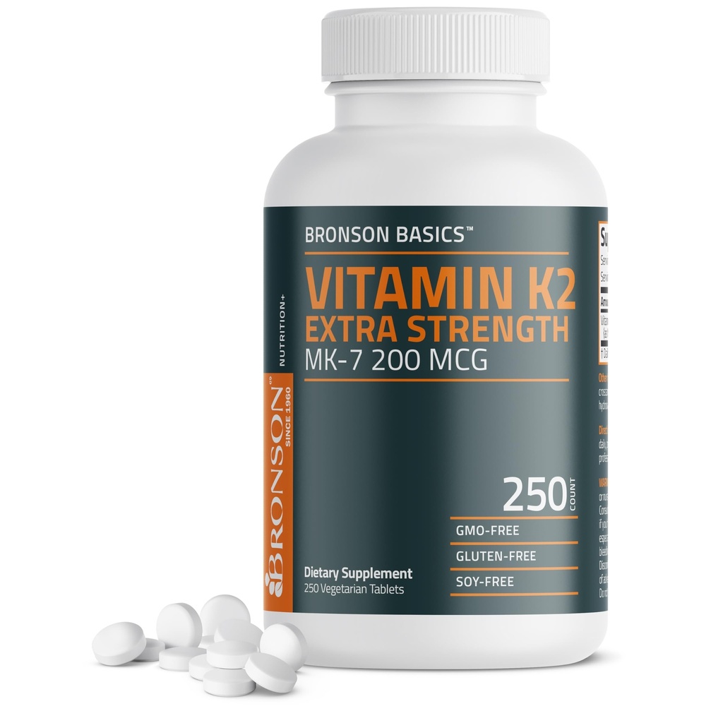 Bronson Vitamin K2 MK- 7 200mcg Extra Strength, 250 Vegetariánských tablet