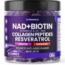 NAD +, Resveratrol, Berberine, & Biotin Anti- Aging Gummy - Vlasy, kůže, nehty a společný dodatek - Kolagen Peptidy, Keratin, Zinek, Vitamin K2 & D3 Gummies -Regeneration- Non- GMO - Vyrobeno v USA 60 Počet