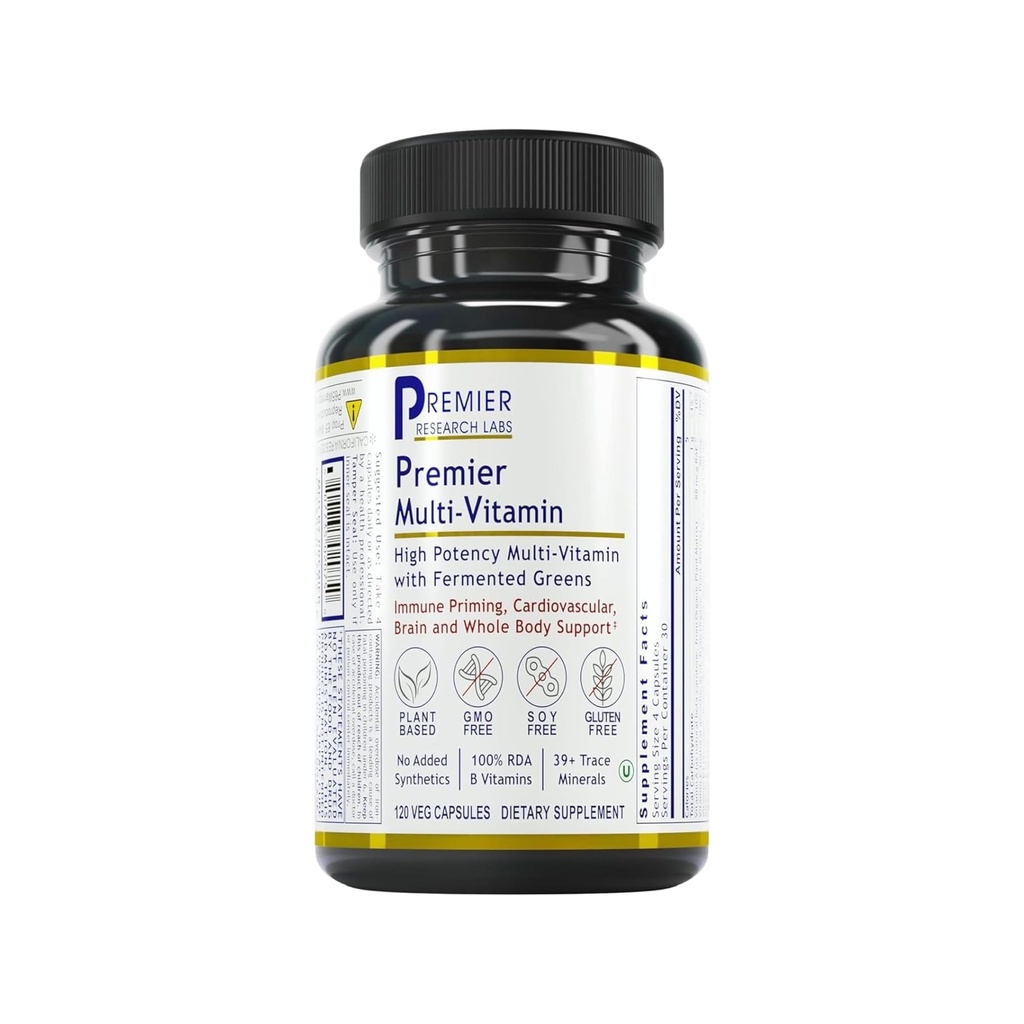 Premier Research Labs Multi- Vitamin - Imunitní, Brain & Heart Support CLAS124; s Prebiotika a Postbiotika CLAS124; Veganské kapsle pro muže a ženy. Gluten & Soy Free - 120 Plant- Sourced Kapsle