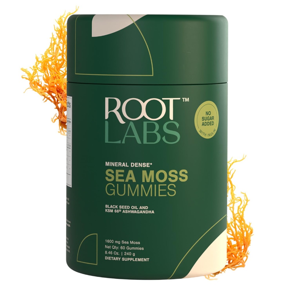 Sea Moss Gummies I 92 + Minerals I Black Seed Oil I KSM 66 Ashwagandha I Lab Tested I No Added Sugar Yellow 124; For Men, Women I Non- GMO I 100% Natural & Organic I 1600 mg I 60 Gummy