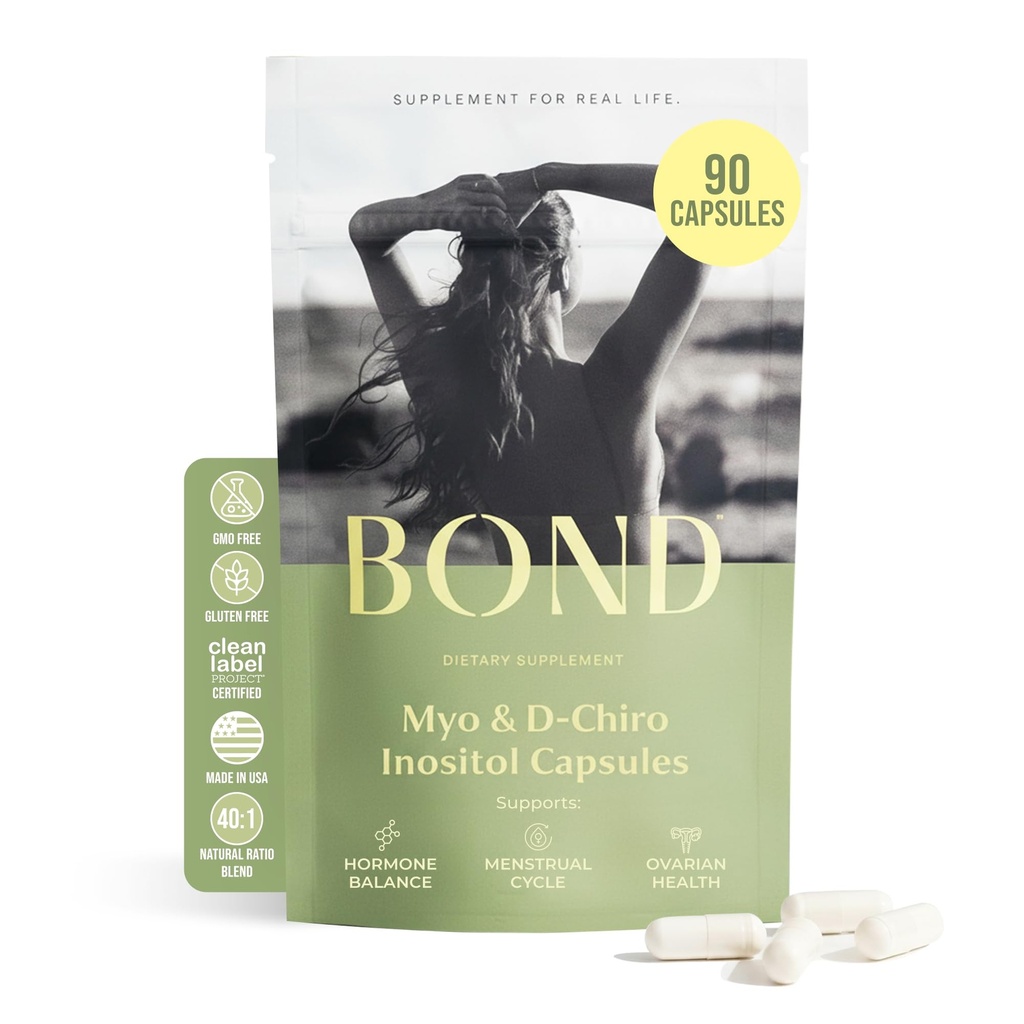 BOND Myo-Inositol & D-Chiro Inositol Dodatek pro ženy CLAS124; Podporuje Hormon Balance, Zdravá ovulace & Pravidelné Cykly - 40: 1 Poměr CLAS124; Plodnost doplňky pro ženy CLAS124; 90 Vegan Kapsle (3 / den)