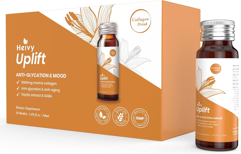 Heivy Liquid Collagen Dodatek, Kolagen nápoj, Kolagen Peptidy, Age- Vzpírá a rozjasnit svůj den, Ageless Beauty, Hydrolyzed Collagen, s CoQ10, 1.69 fl.oz. / Lahvička (1 box, 10 lahví)