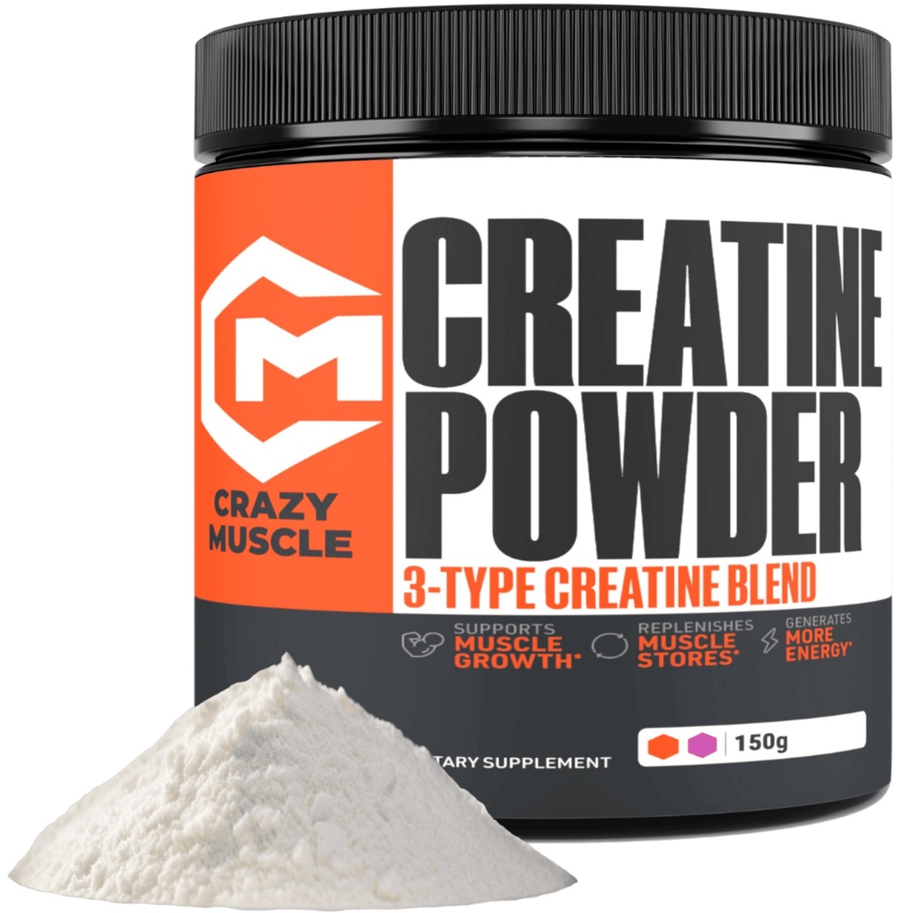 Crazy Muscle Creatin Monohydrát prášek, 5000mg Premium 3X ThreeAtine Pre Workout Mass Gainer, vysoká absorpce snadné vzít prášek optimální výkon pro muže a ženy, 30 Služeb