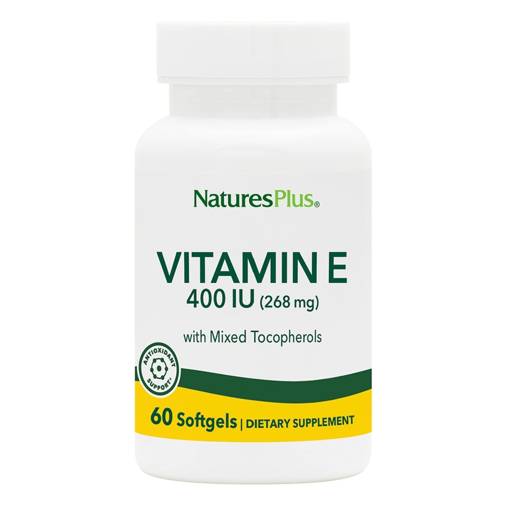 NaturesPlus vitamin E - 400 iu Smíšené D-Tocopherol, 60 Softgels - Snadno polykat vitamín E dodatek, odvozen z přírodního sójového oleje - Free- Radikální obrana - gluten- zdarma - 60 Služebnictví