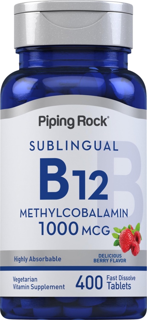 Piping Rock Vitamin B12 Sublingvální tablety 124; 1000 mcg IR 124; 400 pilulky IR 124; Methylkobalamin dodatek pro ženy a muže IR 124; Berry Flavor IR 124; Vegetarian, Non- GMO, gluten zdarma
