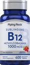 Piping Rock Vitamin B12 Sublingvální tablety 124; 1000 mcg IR 124; 400 pilulky IR 124; Methylkobalamin dodatek pro ženy a muže IR 124; Berry Flavor IR 124; Vegetarian, Non- GMO, gluten zdarma