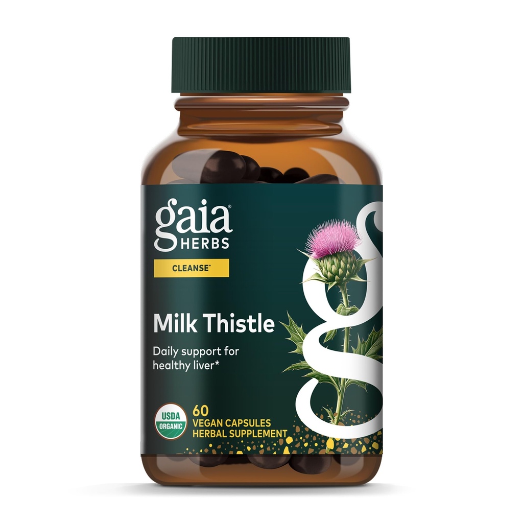 Gaia Byliny Mléčné Thistle - Doplatek na játra & Čistá podpora pro udržení zdravé jaterní funkce * - 60 Vegan Kapsle (20 Služeb)