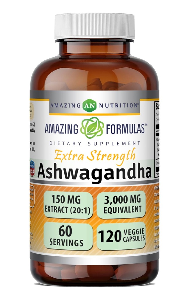Amazing Appendias Ashwagandha Extract Appendix 124; 150 Mg Extract (20: 1) Appendix 124; Ekvivalentní pro 3000 Mg CZ124; Veggie Capsules CZ124; Non-GMO CZ124; gluten-Free CZ124; Made in USA (1 Pack CZ124; 120 Count)