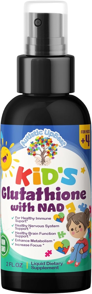 Autistický upBeat: Kid 's Glutathione with NAD Spray - 60 Servings, Antioxidant, Imunitní podpora, Energy Booster, Cellular Health, Detoxification, Brain Function & Cognitive Support, Easy- to- Use