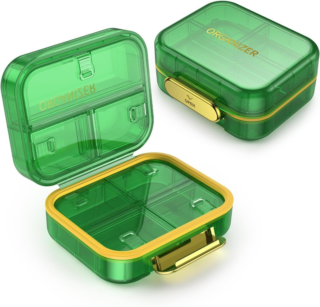 7 Kompartment Travel Pill Box, Pill Organizer Moisture Proof Mini Pill Case, Malé Pill Box pro kapesní kabelku, Denní portable Medicine Vitamin Box, Fish Oil Box, Doplněk Box (Zelená)