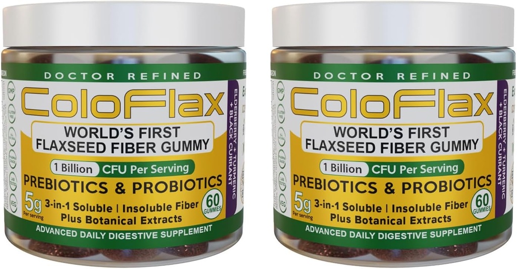 Organic Flaxseed Fiber + Probiotické gumové 124; Zácpa Relief & Regularita bez křeče pro dospělé, rozpustné a nerozpustné trojčlenné-Vláknité gumy - 60 Slunečnice