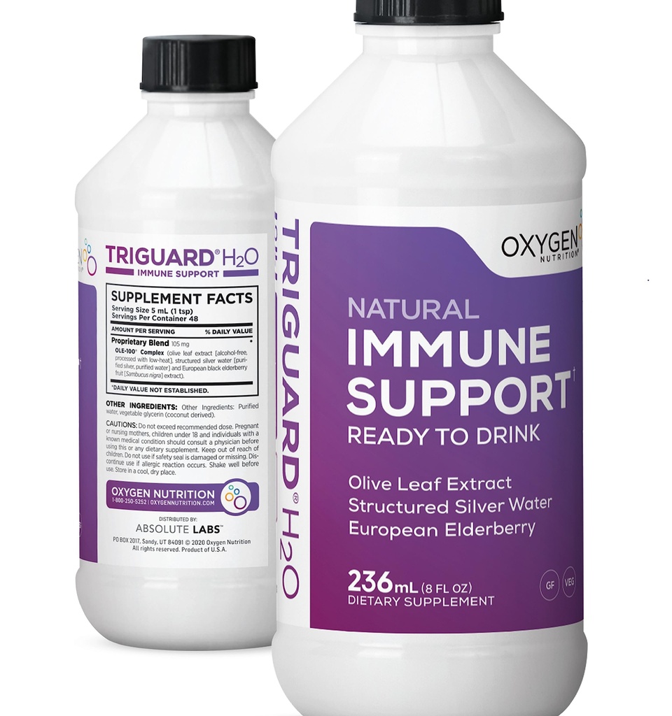 Triguard Plus koloidní stříbrná voda, Sambucus Elderberry Extract & Olive Leaf Extract, 3-in-1 Liquid imunitní podpora připravena pít 124; Výkonný imunitní systém Booster 124; Velká chuť - 8oz, Made in USA