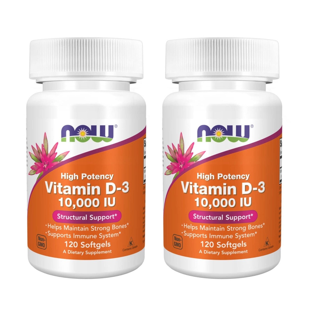 Foods High potency Vitamin D- 3, 10 000 IU, 120 Softgels, 2 balení