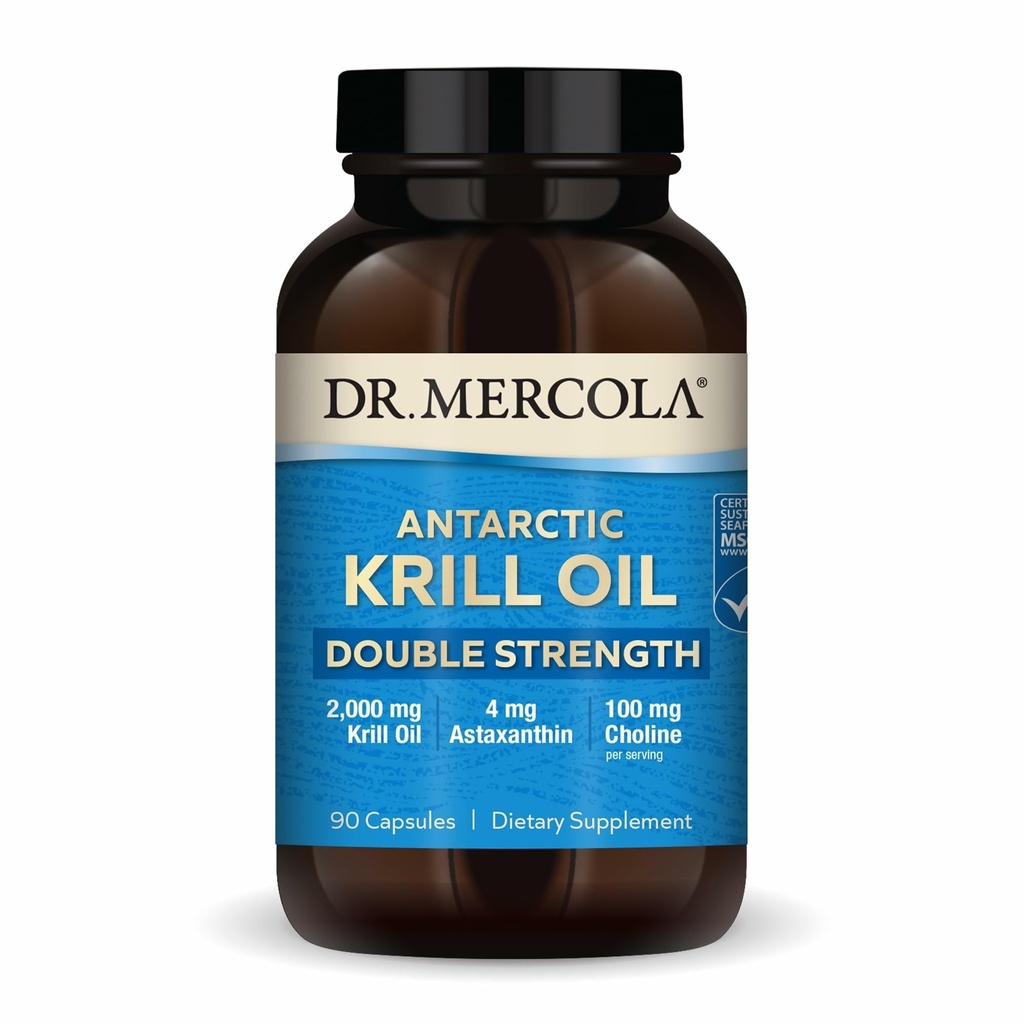 Dr. Mercola Antarktida Krill Oil Double Strength - 2 000 mg - Omega33 dodatek s EPA & DHA - Podporuje mozek, srdce, společné a imunitní zdraví - GMO- Free & gluten- 90 Kapsle (30 Služeb)