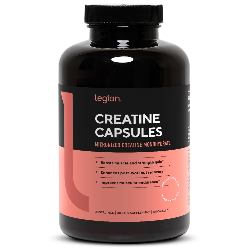 LEGION Mikronizovaný Creatin Monohydrát dodatek - Clean Creatine Powder for Muscle Gain & Post Workout Recovery - Mikronizovaný Creatin dodatek pro maximální absorpci (30 Služeb, kapsle)