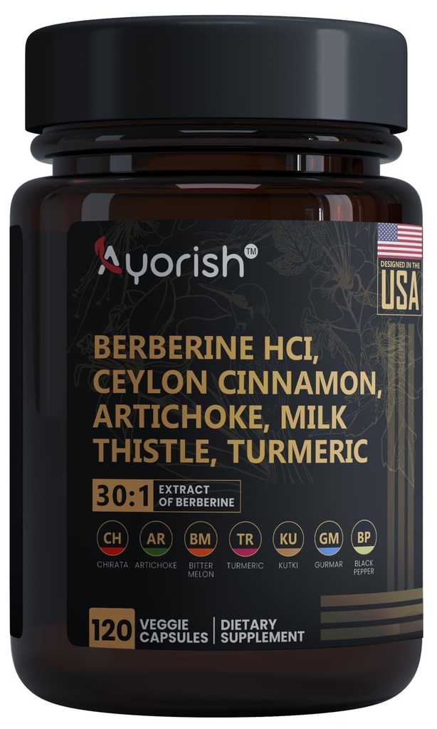 Dodatek Berberine - Vysoká síla 7500mg Ekvivalentní - Berberine s Ceylon Skořice, Mléko Thistle & Turmeric - 120 Vegan Kapsle - Non- GMO, USA