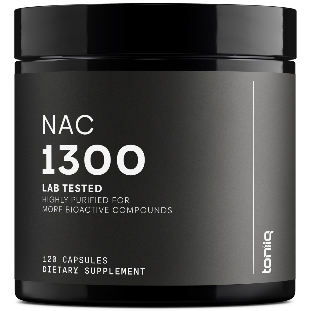 Toniiq 1300mg NAC - 2 měsíční dodávka - Min. 98% + Testovaná čistota - Ultra vysoká síla biodostupný NAC Cysteine dodatek - 120 Vegetariánské N Acetyl Cysteine Kapsle - Laboratorní Testované TQ