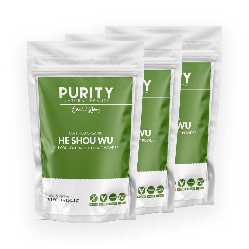 Certified Organic He Shou Wu - Large 5oz Bag of 30: 1 Concentrated-Fo-ti - Organic Photi Extract- Fo ti He Shou Wu Organic (Pack of 3-15 Ounces)
