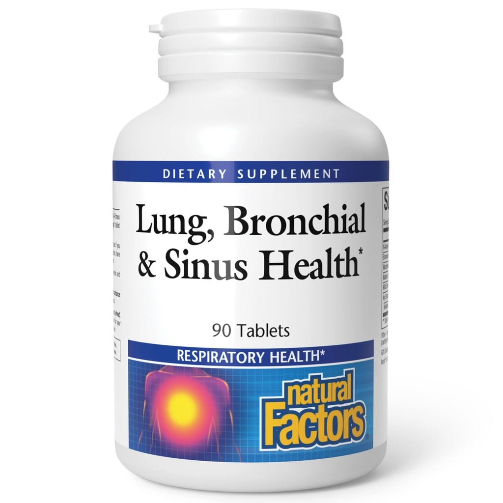 Přírodní faktory Lung, Bronchial & Sinus Zdraví - Respirační zdravotní dodatek - Podporuje Lung & Sinus zdraví - Podporuje zdravé Lung Tissue & Mucus konzistence - 90 Tablety (90 Služeb)