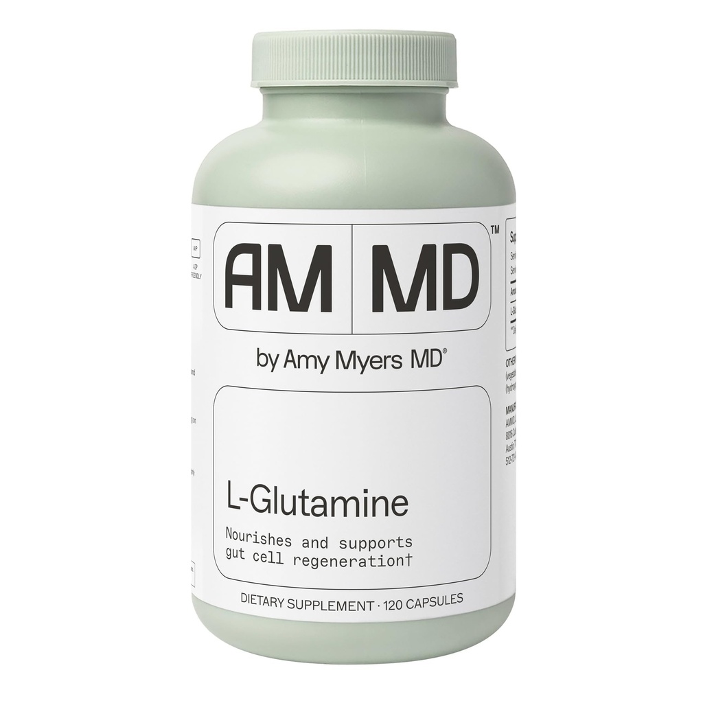 Amy Myers MD L-glutamin Kapsle - Buněčný doplněk zdraví - Gut Cleanse & Soothing Podpora pro úlevu od žaludku - Zdravá podpora svalů - Doplatek pro dospělé