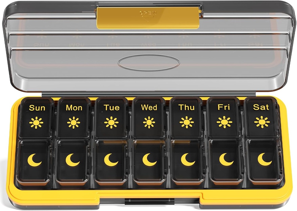 Zoksi Am Pm Pill Organizátor 7 Den, Týdenní Pill Box 2 krát denně, Medicine Pill Organizátor s oddělenou kompartmentem, Cestovní Pill Pouzdro Disperser Přenosný pro vitaminy, rybí oleje, léky (Black)