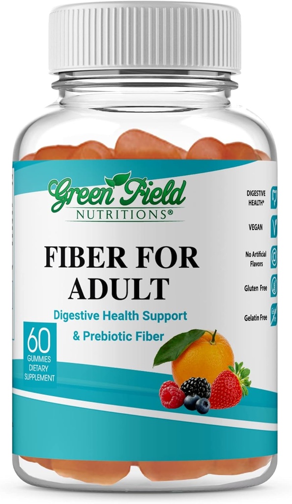 Greenfield Nutritions: Halal Fiber Gummies for Adult from Prebiotic Soluble Chicory for Digestive & Gut Support, Imunitate Support, Non- GMO, Gelatin Free, Gluten Free 60 Counts, Halal Vitamíny