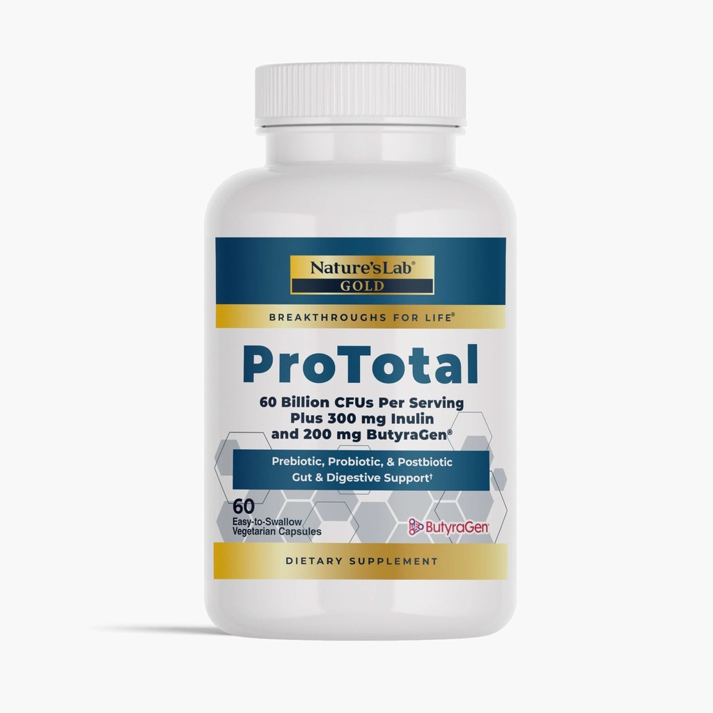 Nature 's Lab Gold ProTotal - 60 miliard CFU Probiotický, Prebiotický, Postbiotický, Synbiotický - s Butyragen (Direct Butyrate Generator) 60 Ct